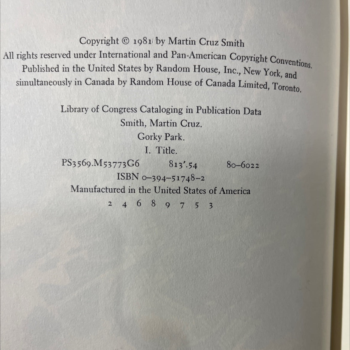 gorky park book, by Martin Cruz Smith, 1981 Hardcover image 3