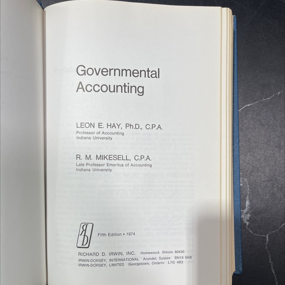 governmental accounting book, by leon e. hay, ph.d., c.p.a. and r. m. mikesell, c.p.a., 1974 Hardcover image 2