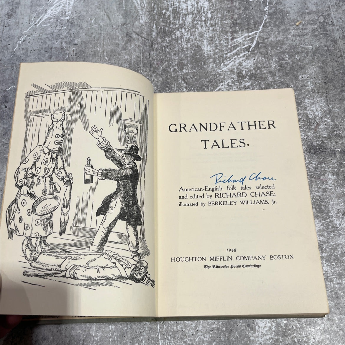 SIGNED grandfather tales book, by richard chase, 1948 Hardcover image 2