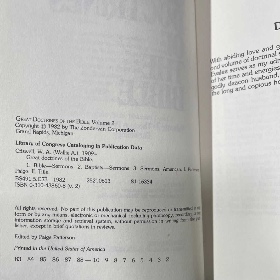 great doctrines of the bible volume 2 theology proper/ christology book, by w.a. criswell, 1982 Hardcover image 3