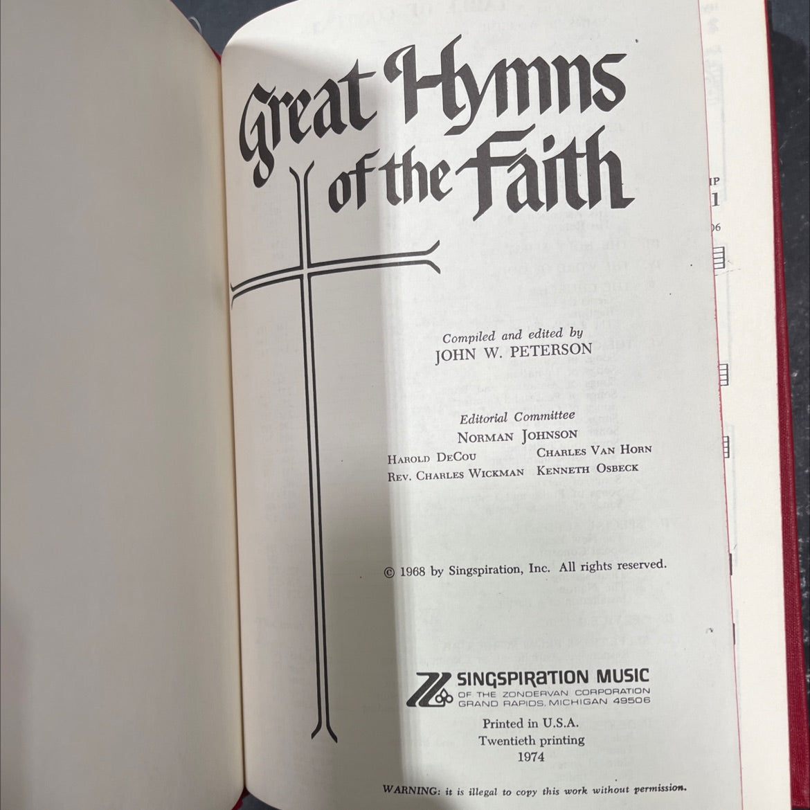 great hymns of the faith book, by john w. peterson, 1974 Hardcover image 2
