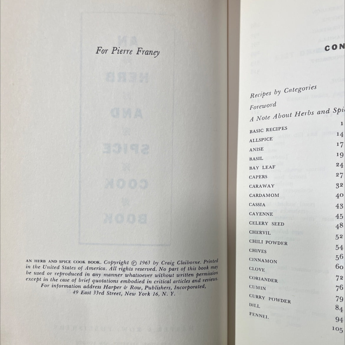 an herb and spice cook book book, by craig claiborne, 1963 Hardcover image 3
