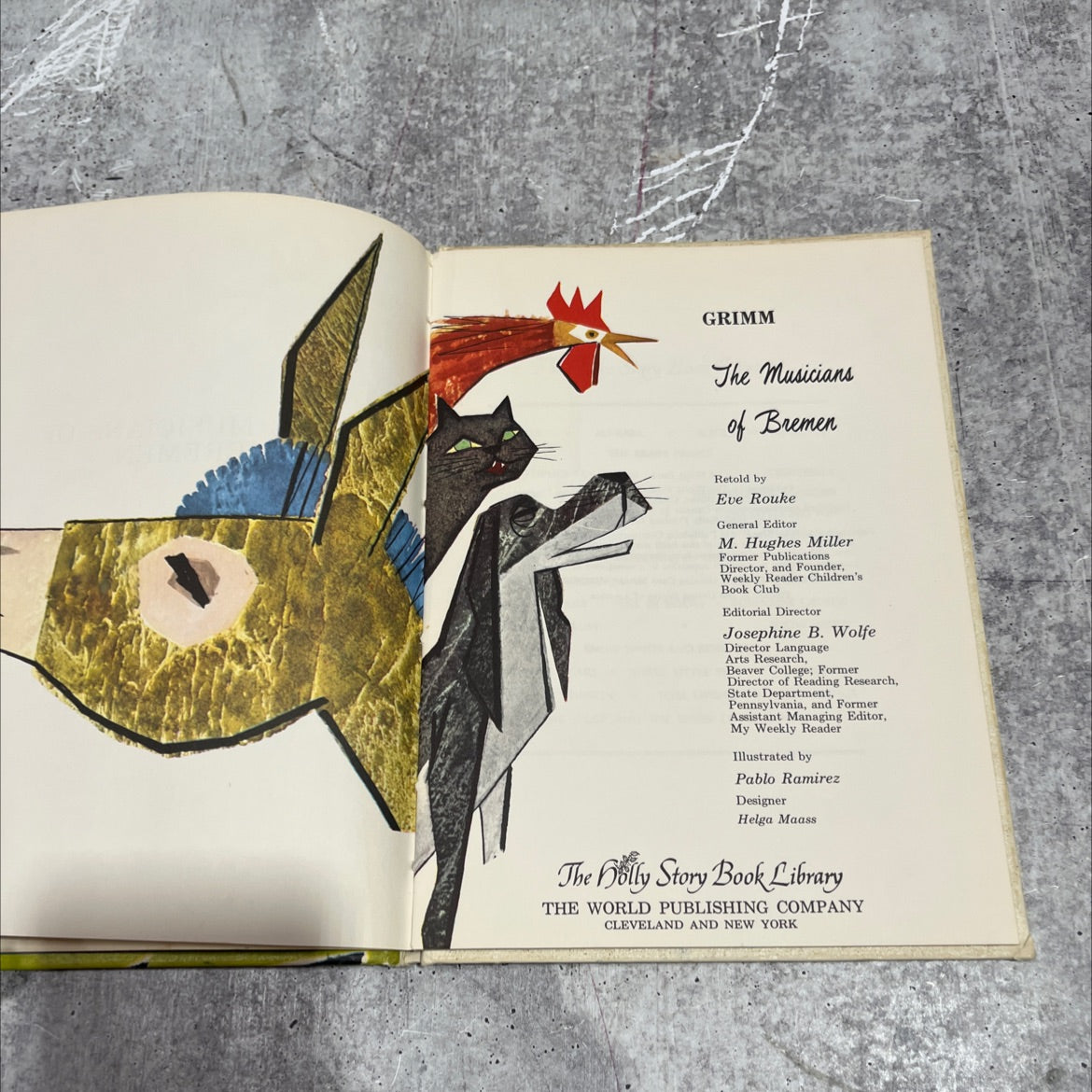 grimm the musicians of bremen book, by eve rouke, 1966 Hardcover image 2
