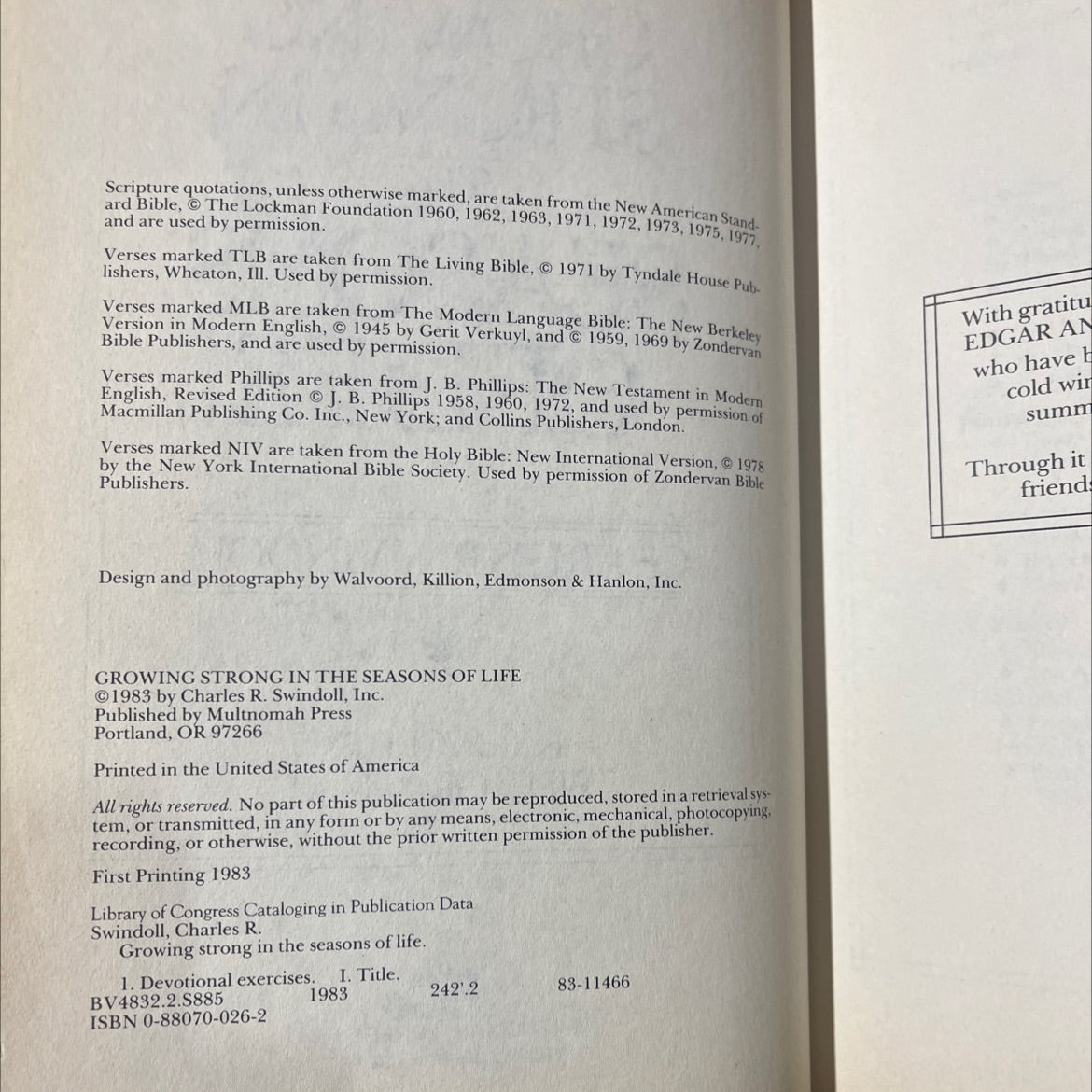 growing strong in the seasons of life book, by charles r. swindoll, 1983 Hardcover image 3