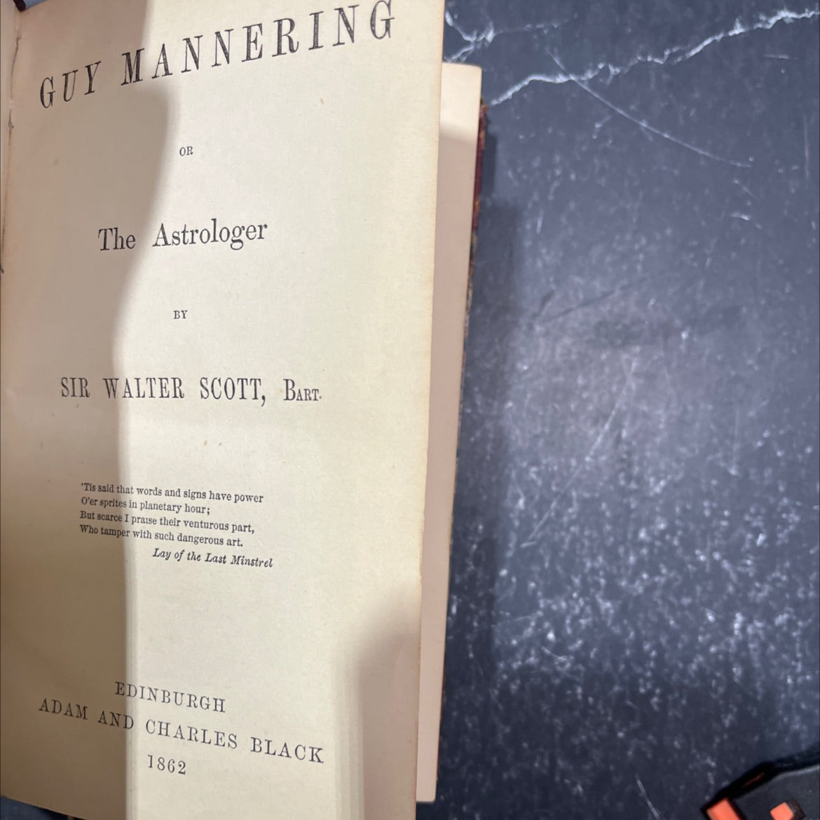 guy mannering or the astrologer book, by sir walter scott, bart, 1862 Leather image 2