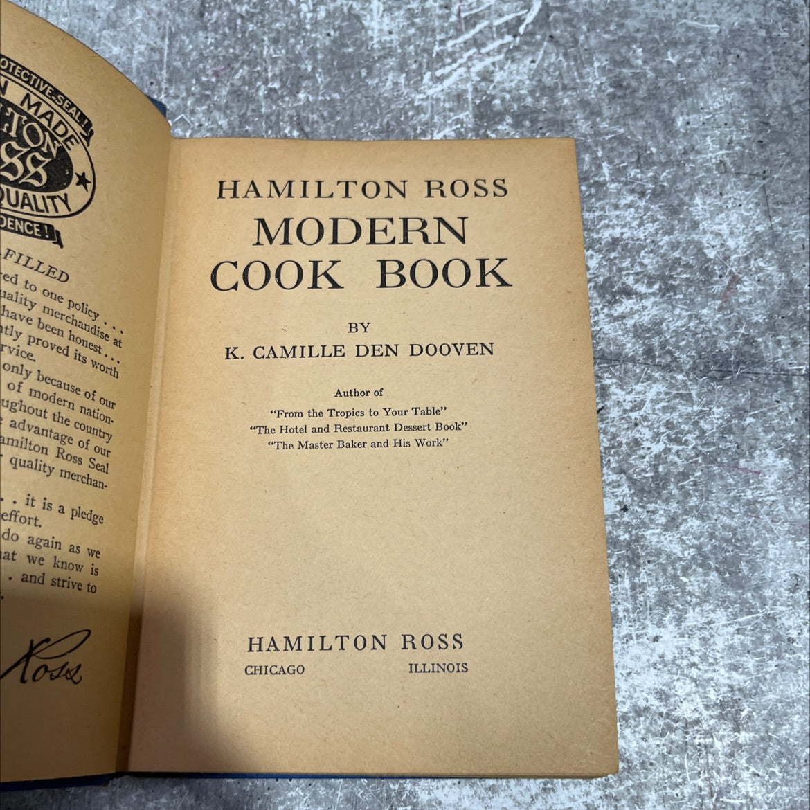 hamilton ross modern cook book book, by k. camille den dooven, 1940 Hardcover image 2