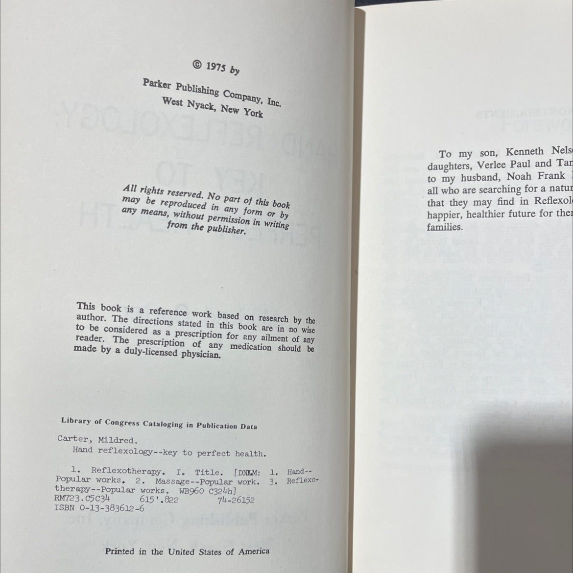 hand reflexology: key to perfect health book, by Mildred Carter, 1975 Hardcover image 3