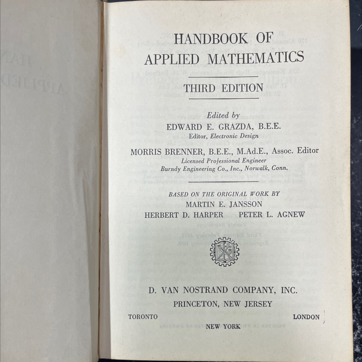 handbook of applied mathematics book, by edward e. grazda, morris brenner, 1955 Hardcover image 2