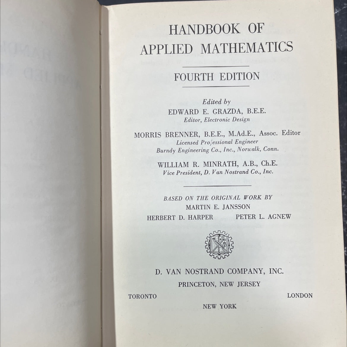 handbook of applied mathematics book, by edward e. grazda, morris brenner, william r. minrath, 1966 Hardcover image 2