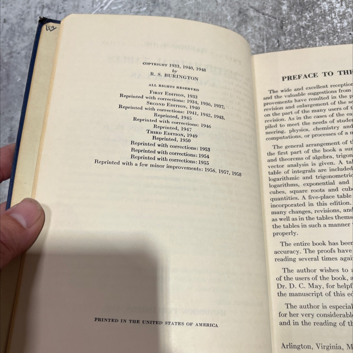 handbook of mathematical tables and formulas book, by richard stevens burington, 1949 Hardcover image 3