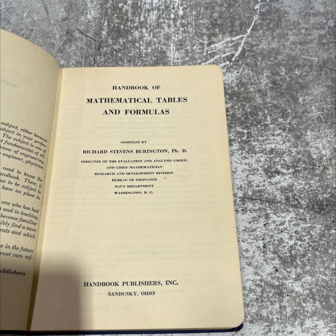 handbook of mathematical tables and formulas book, by richard stevens burington, 1949 Hardcover image 2