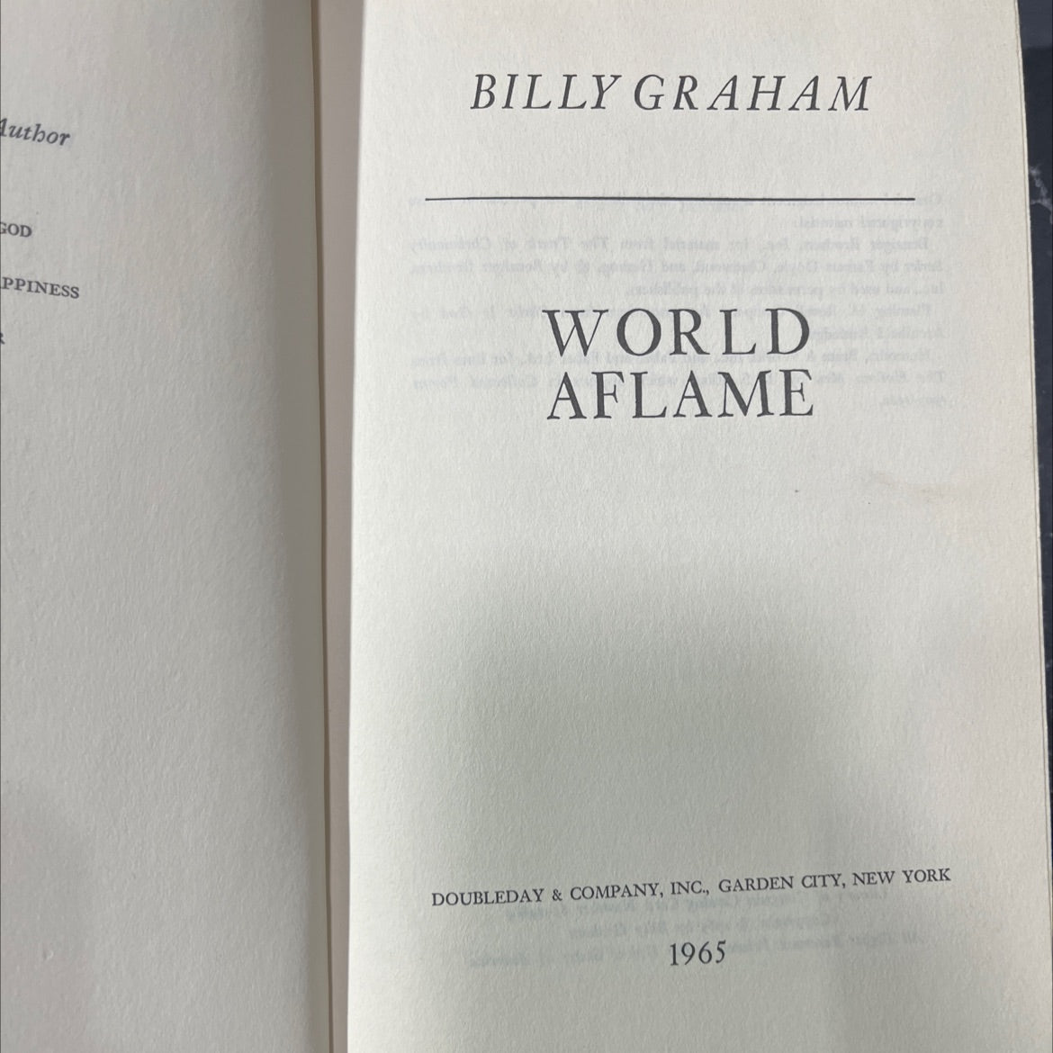 happiness world aflame book, by billy graham, 1965 Hardcover image 2