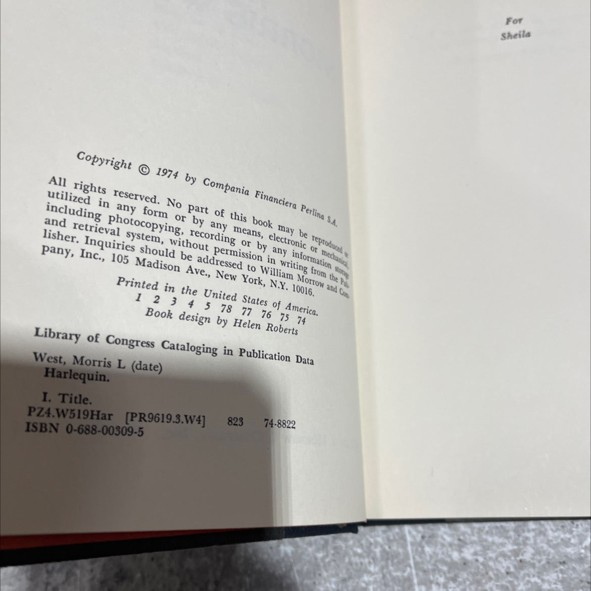 harlequin book, by morris west, 1974 Hardcover image 3