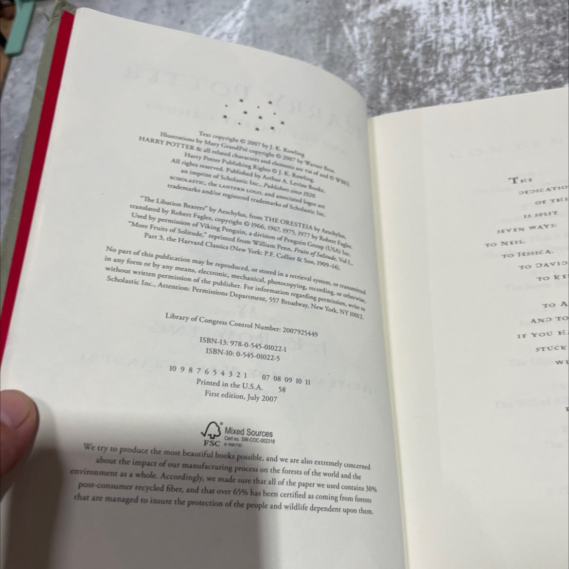 harry potter and the deathly hallows book, by j. k. rowling, 2007 Hardcover image 3