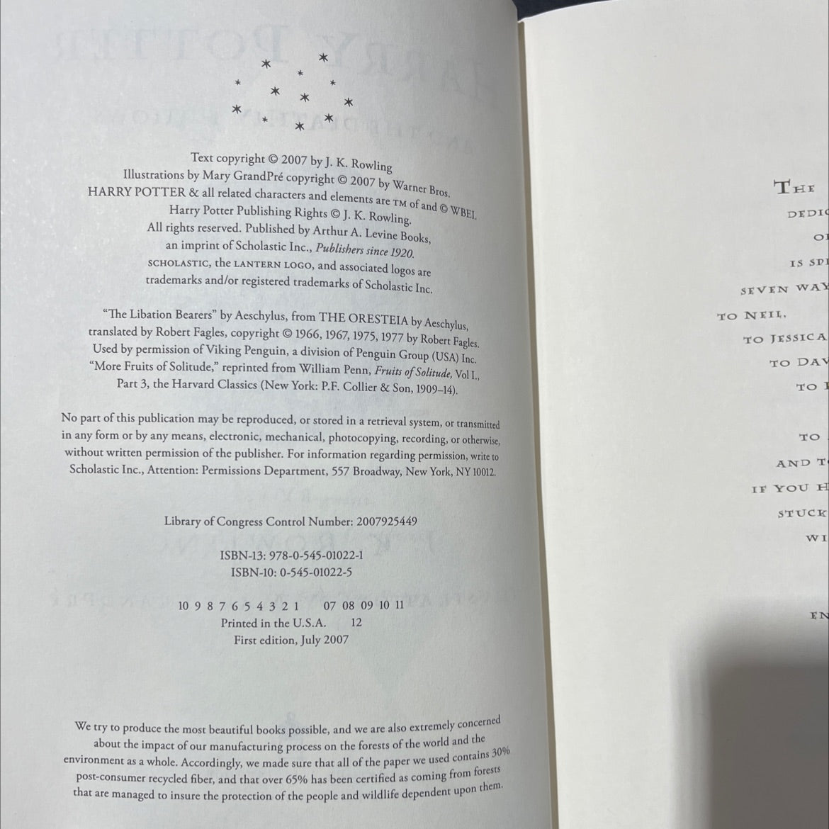 harry potter and the deathly hallows book, by j. k. rowling, 2007 Hardcover image 3