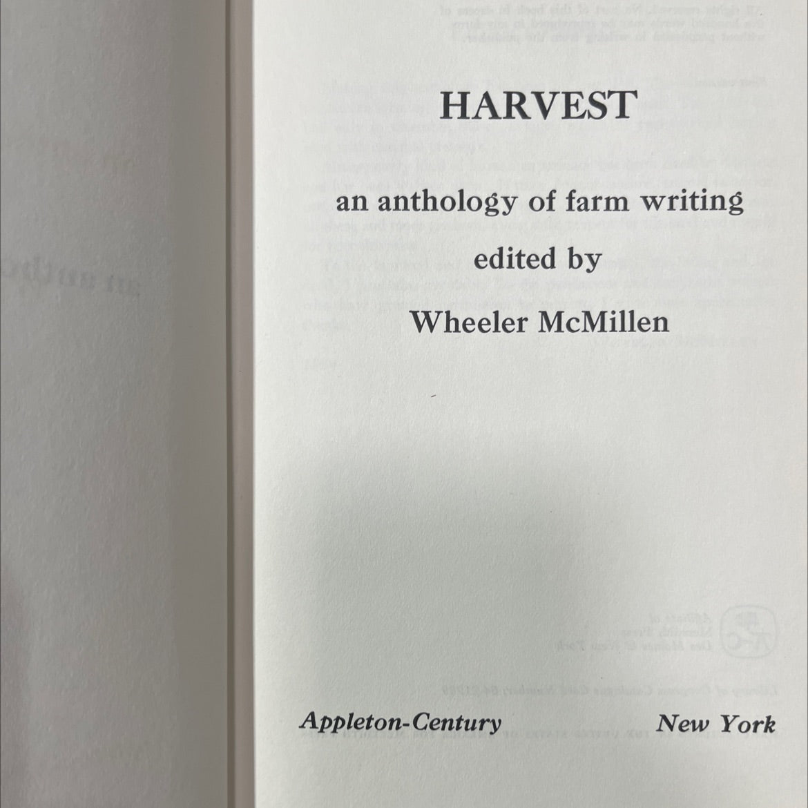 harvest an anthology of farm writing book, by Wheeler McMillen, 1964 Hardcover image 2
