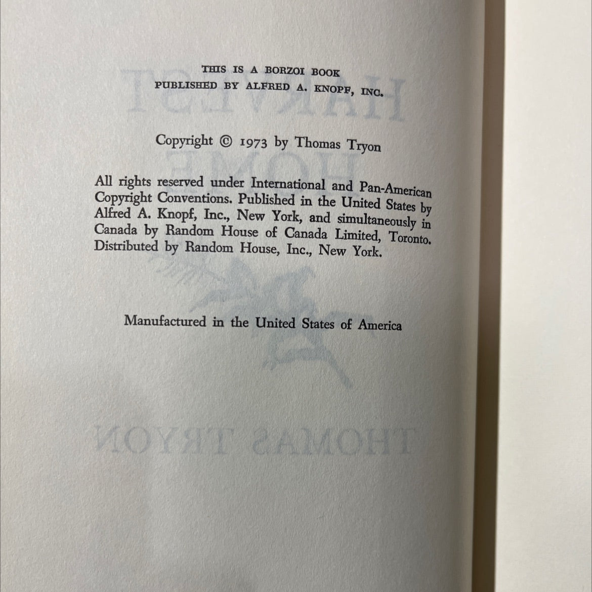 harvest home book, by thomas tryon, 1973 Hardcover image 3