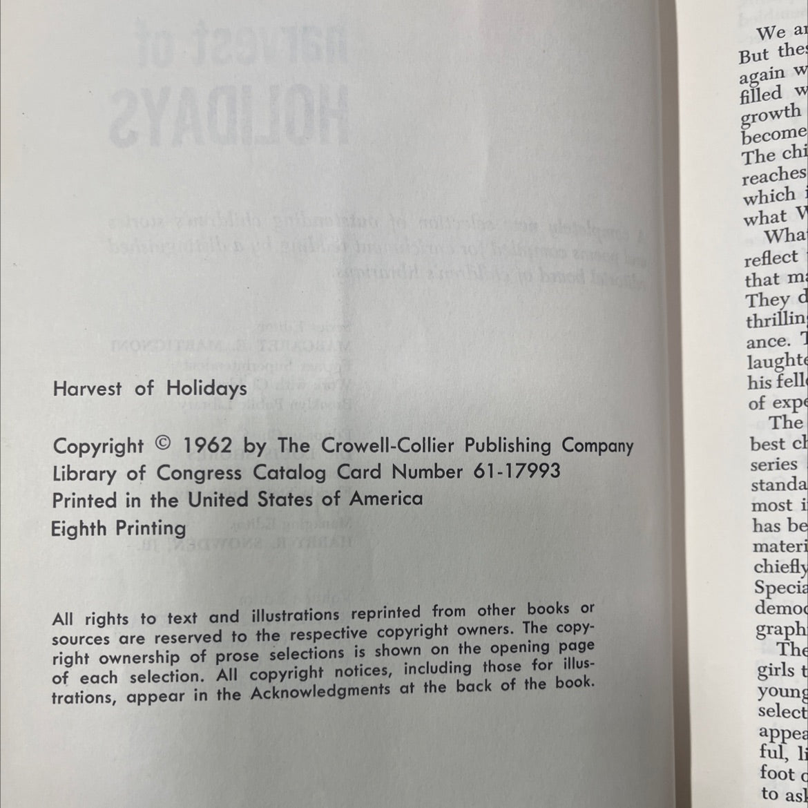 harvest of holidays book, by unknown, 1962 Hardcover image 3