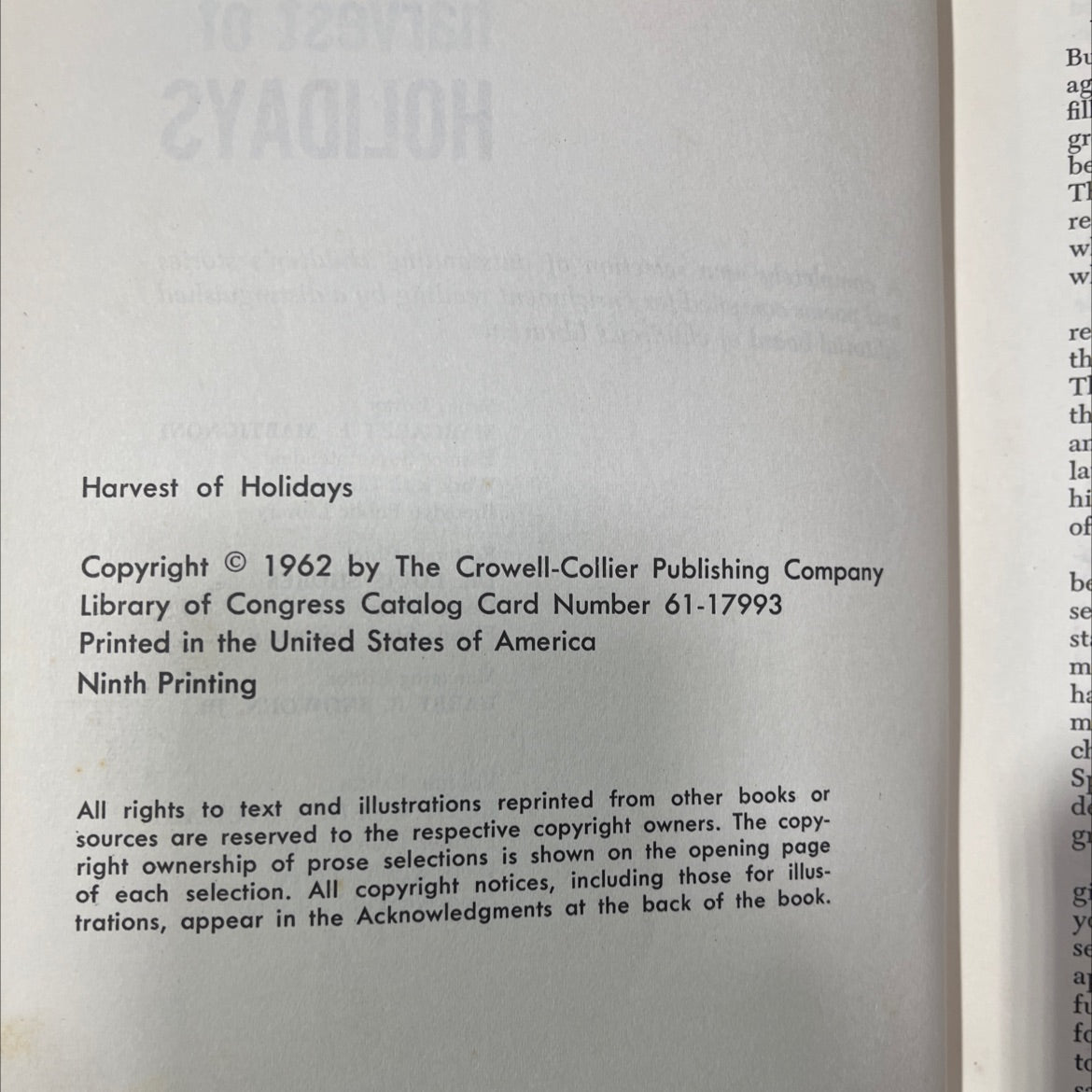 harvest of holidays book, by unknown, 1962 Hardcover image 3