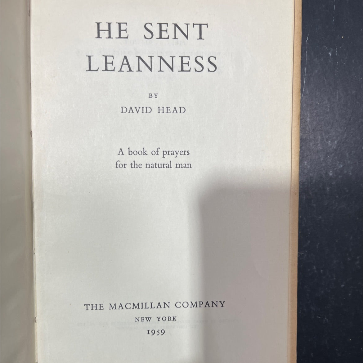 he sent leanness book, by david head, 1959 Hardcover image 2