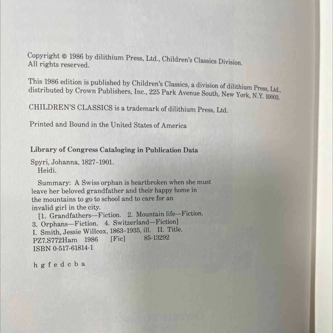 heidi book, by johanna spyri, 1986 Hardcover image 3