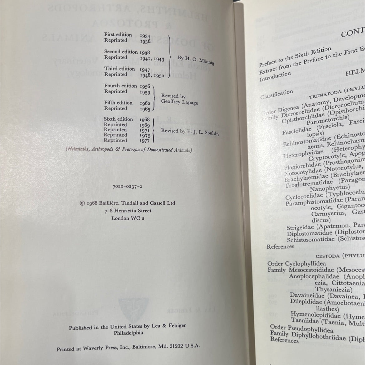 helminths, arthropods & protozoa of domesticated animals book, by e. j. l. soulsby, 1977 Hardcover image 3