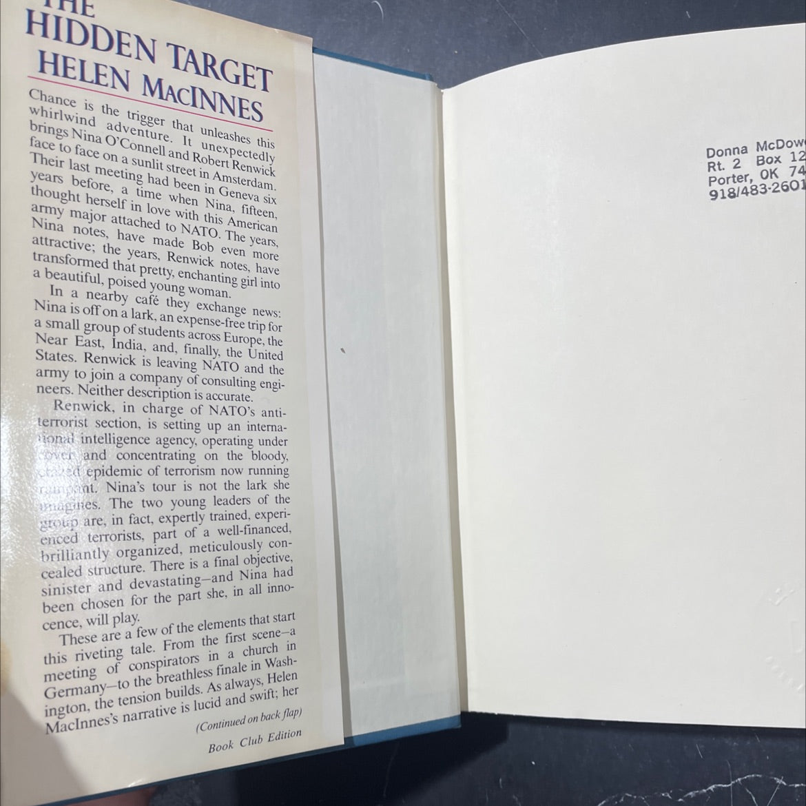 hidden target book, by helen macinnes, 1980 Hardcover image 4