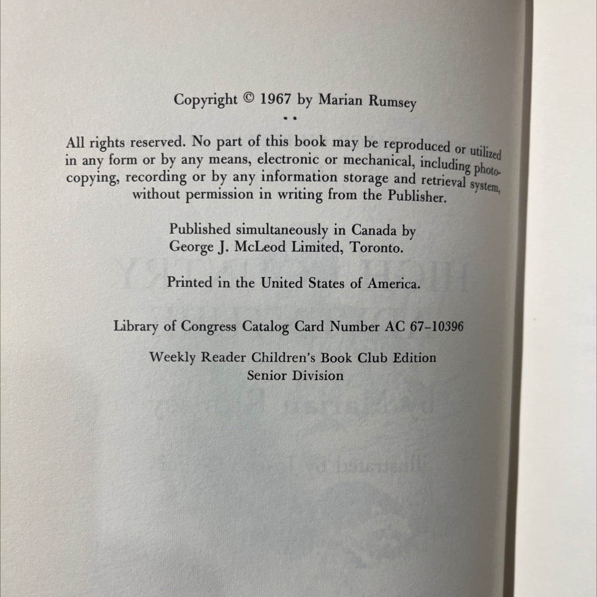 high country adventure book, by Marian Rumsey, 1967 Hardcover image 3