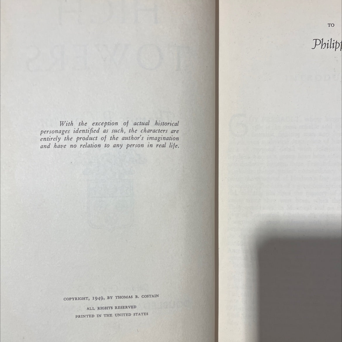 high towers book, by thomas b. costain, 1949 Hardcover image 3
