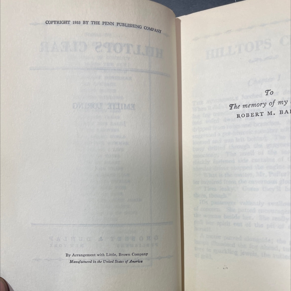 hilltops clear book, by emilie loring, 1933 Hardcover image 3