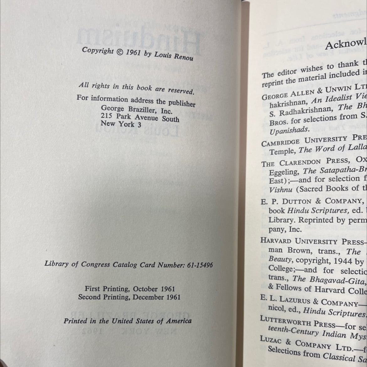 hinduism book, by louis renou, 1962 Hardcover image 3