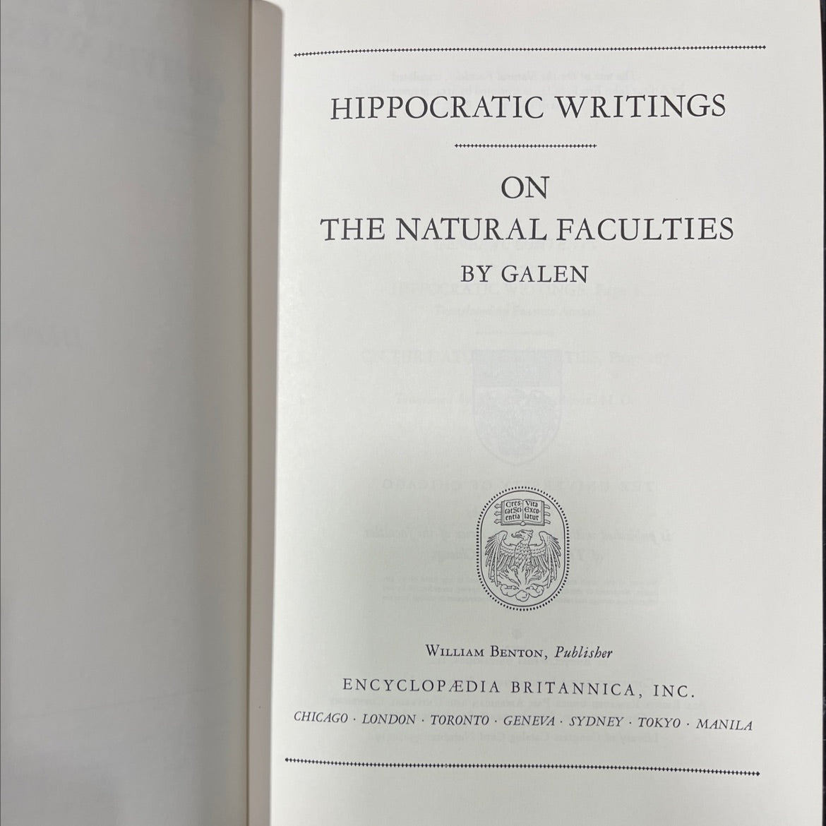hippocratic writings on the natural faculties book, by galen, 1952 Hardcover image 2