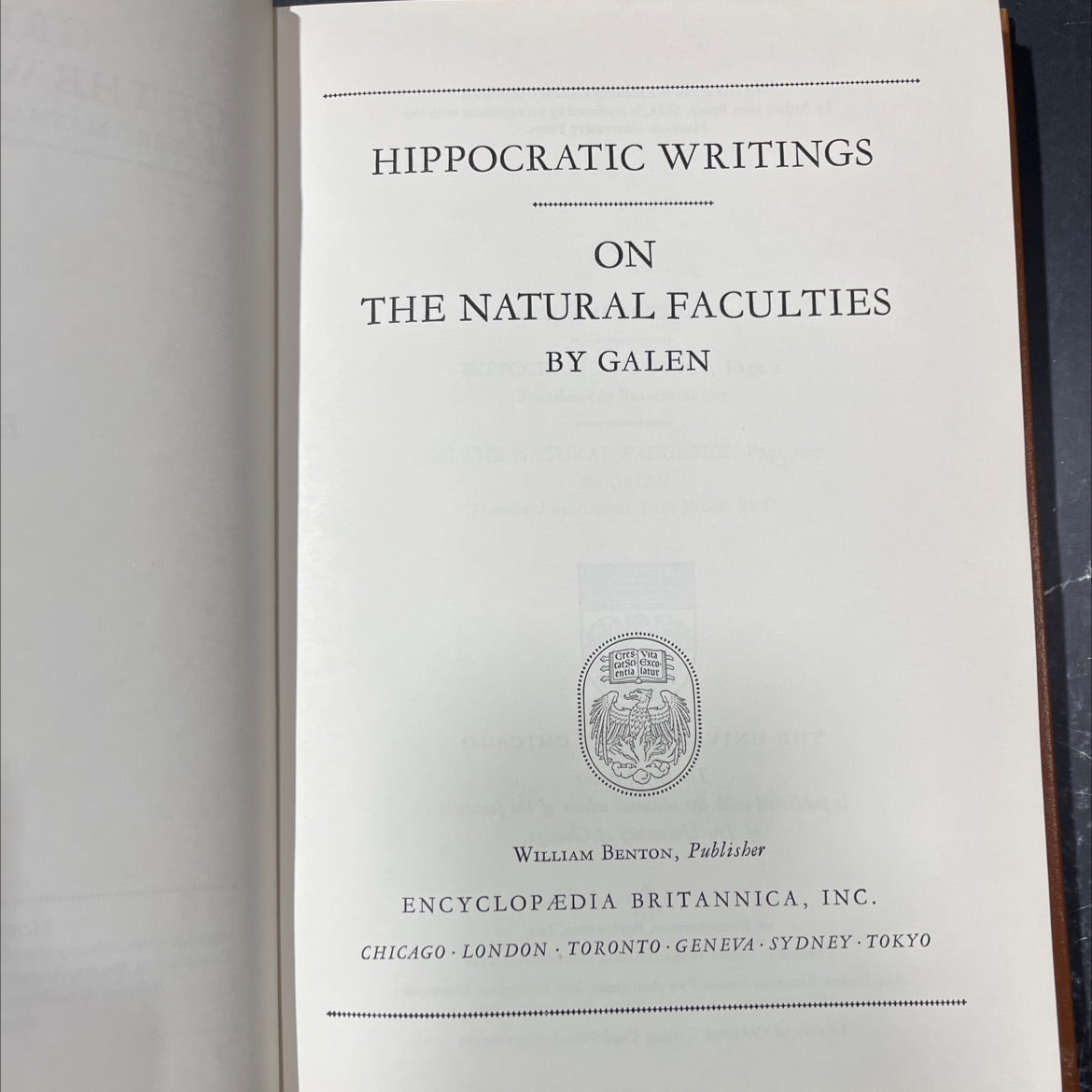 hippocratic writings on the natural faculties book, by galen, 1952 Hardcover image 2