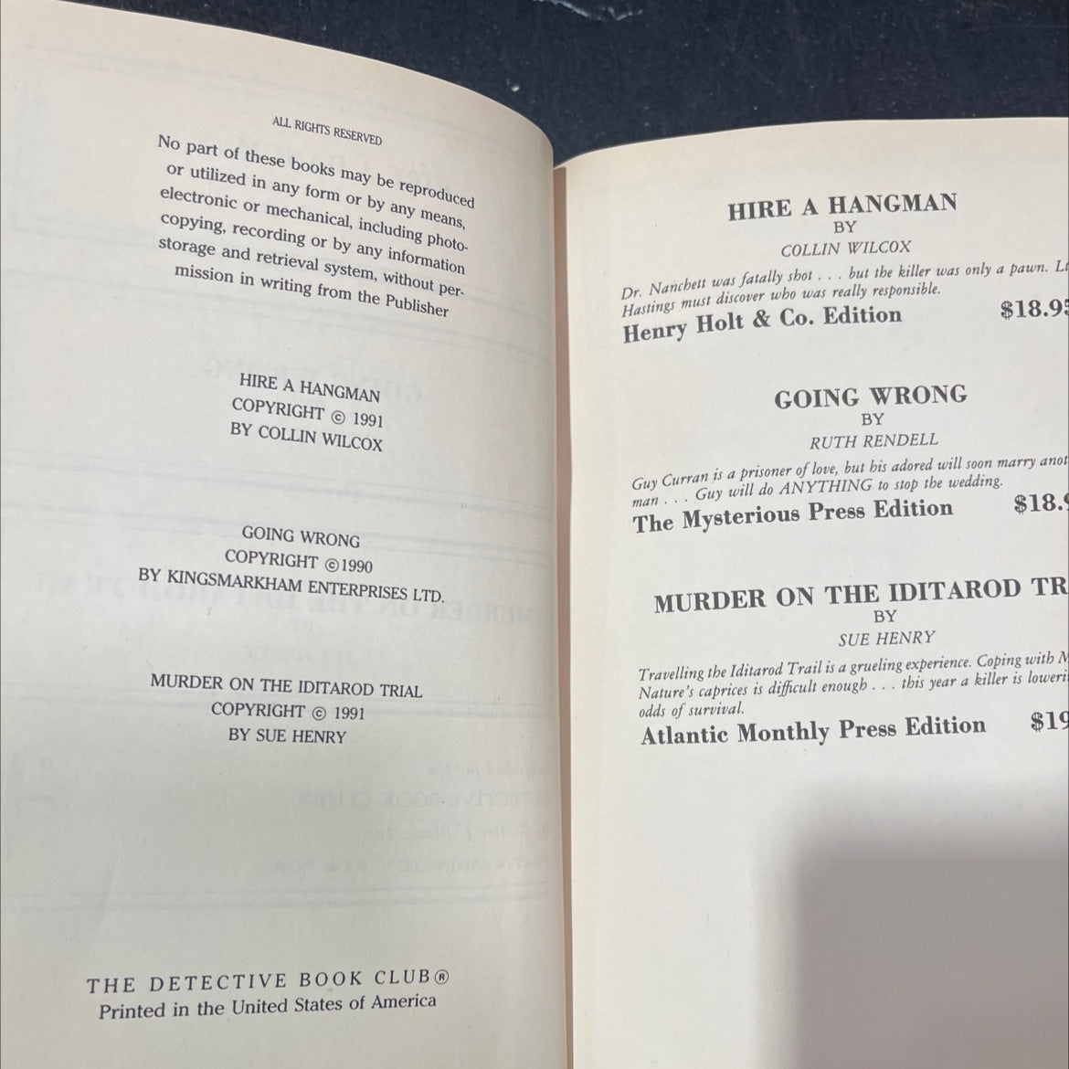 hire a hangman book, by collin wilcox, 1991 Hardcover image 3