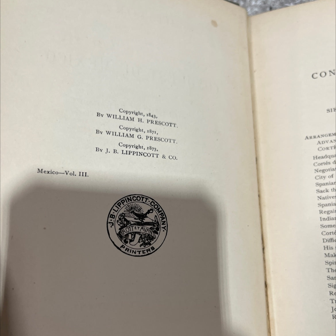 history of the conquest of mexico book, by william h. prescott, 1873 Hardcover image 3