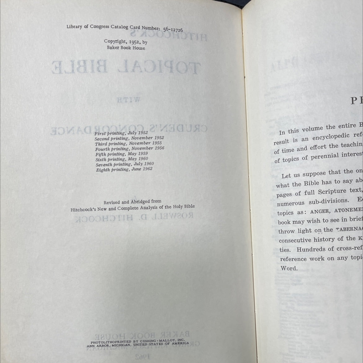 hitchcock's topical bible with preface cruden's concordance book, by roswell d. hitchcock, 1962 Leather image 3