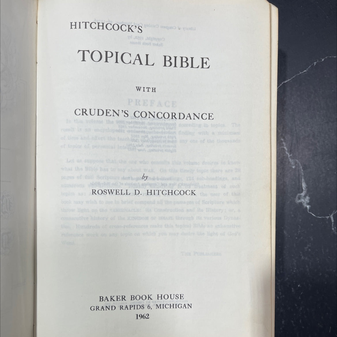 hitchcock's topical bible with preface cruden's concordance book, by roswell d. hitchcock, 1962 Leather image 2