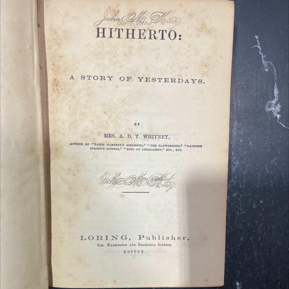 hitherto: a story of yesterdays book, by mrs. a. d. t. whitney, 1869 Hardcover image 2
