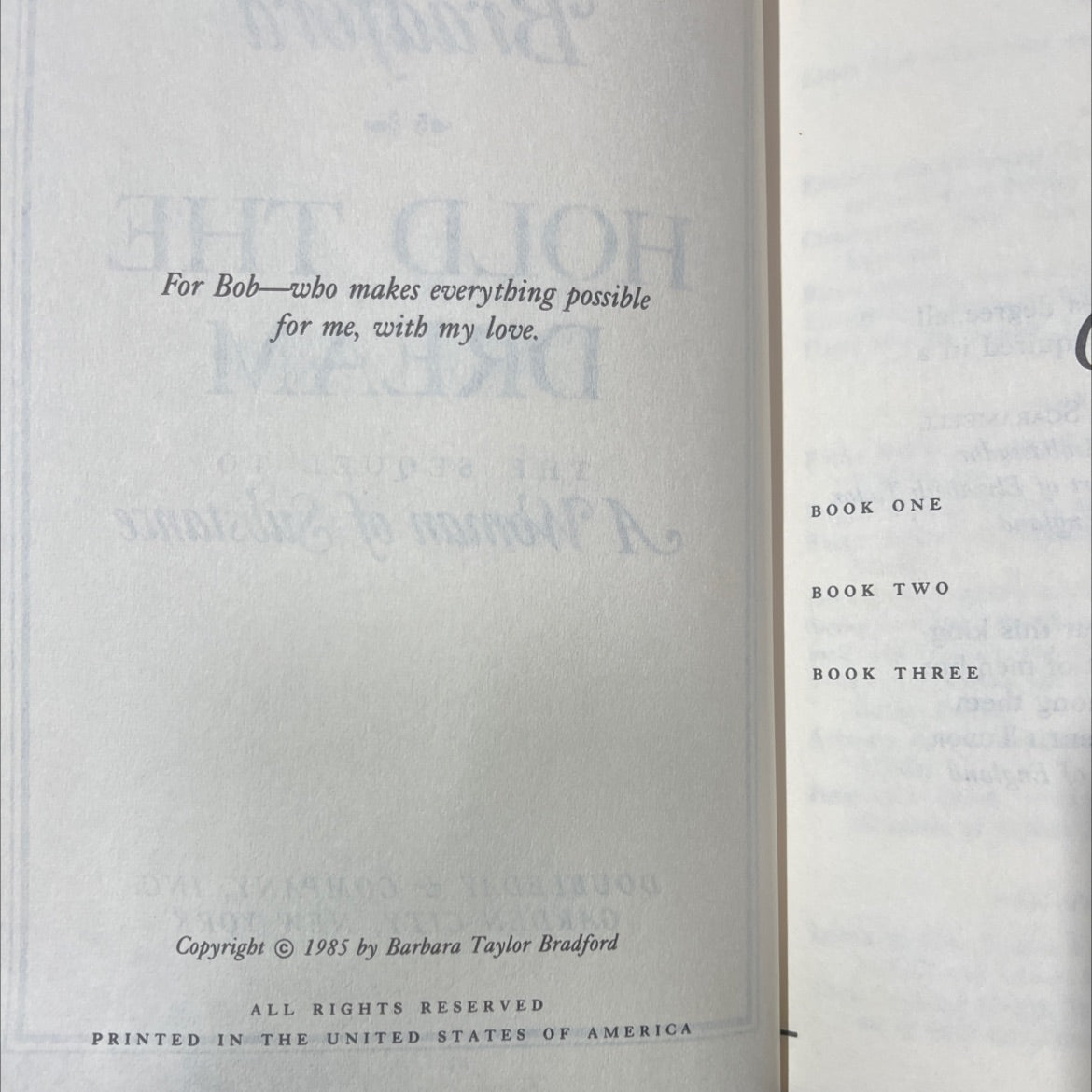 hold the dream the sequel to a woman of substance book, by Barbara Taylor Bradford, 1985 Hardcover image 3