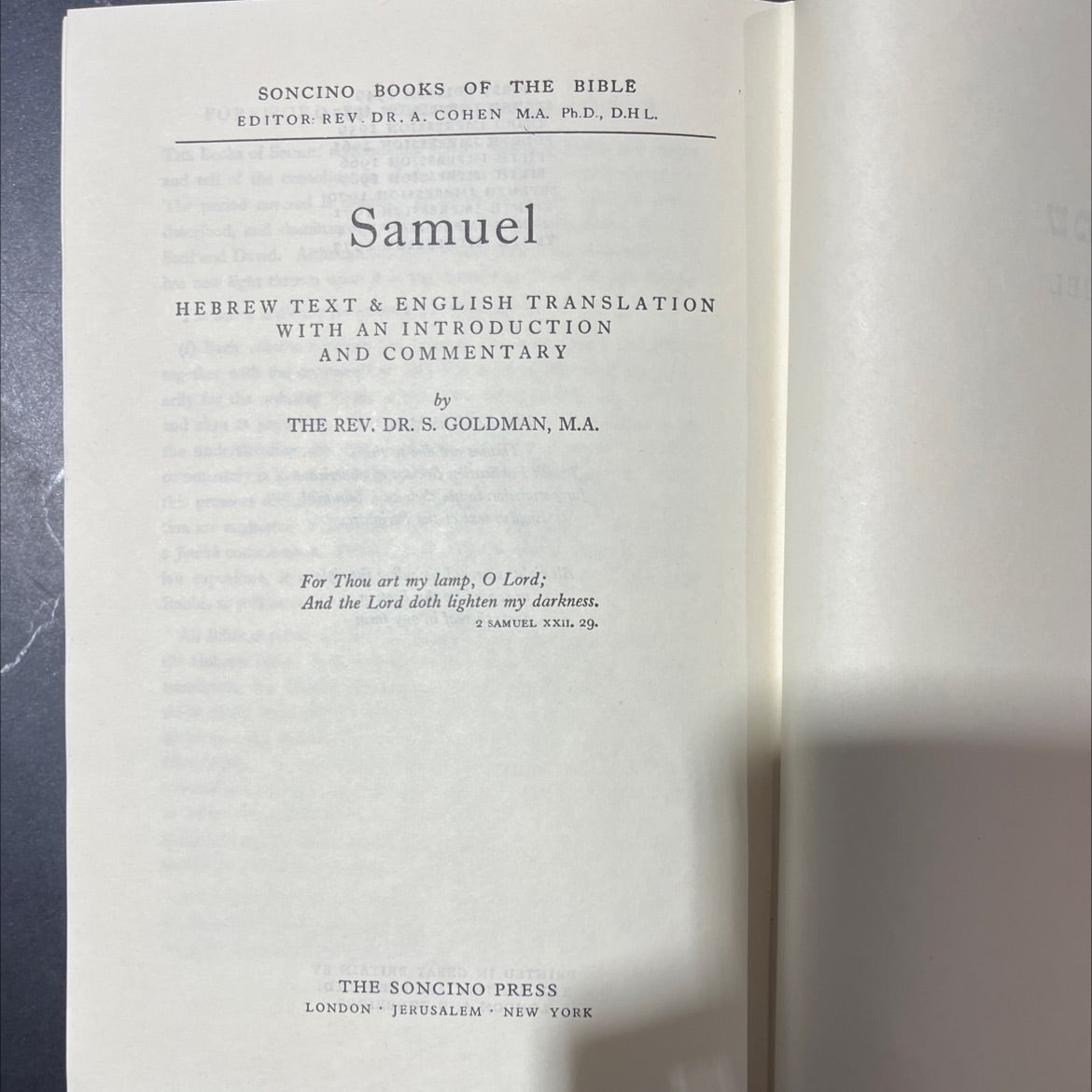 holy bible: samuel book, by rev. dr. s. goldman, 1970 Hardcover image 2