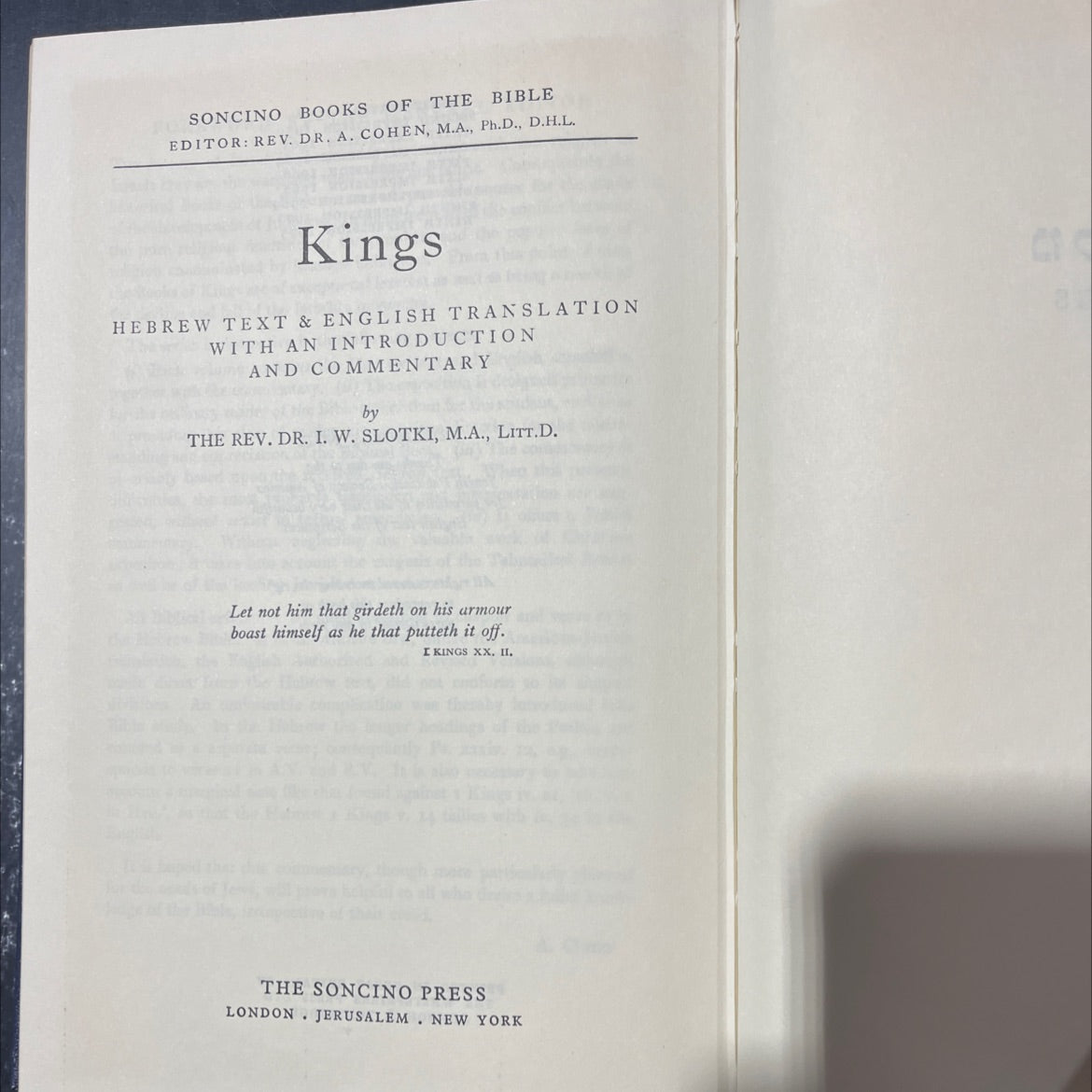 holy bible: soncino books of the bible kings book, by rev. dr. a. cohen, rev. dr. i. w. slotki, 1975 Hardcover image 2