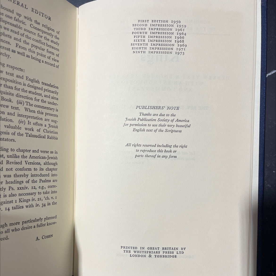 holy bible: soncino books of the bible kings book, by rev. dr. a. cohen, rev. dr. i. w. slotki, 1975 Hardcover image 3