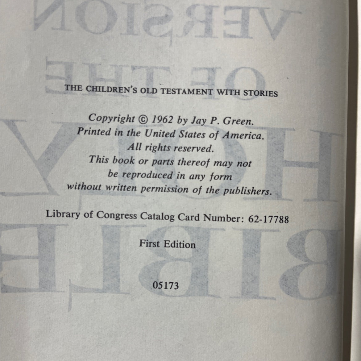 holy bible: the children's version of the holy bible book, by Jay P. Green, 1962 Hardcover image 3