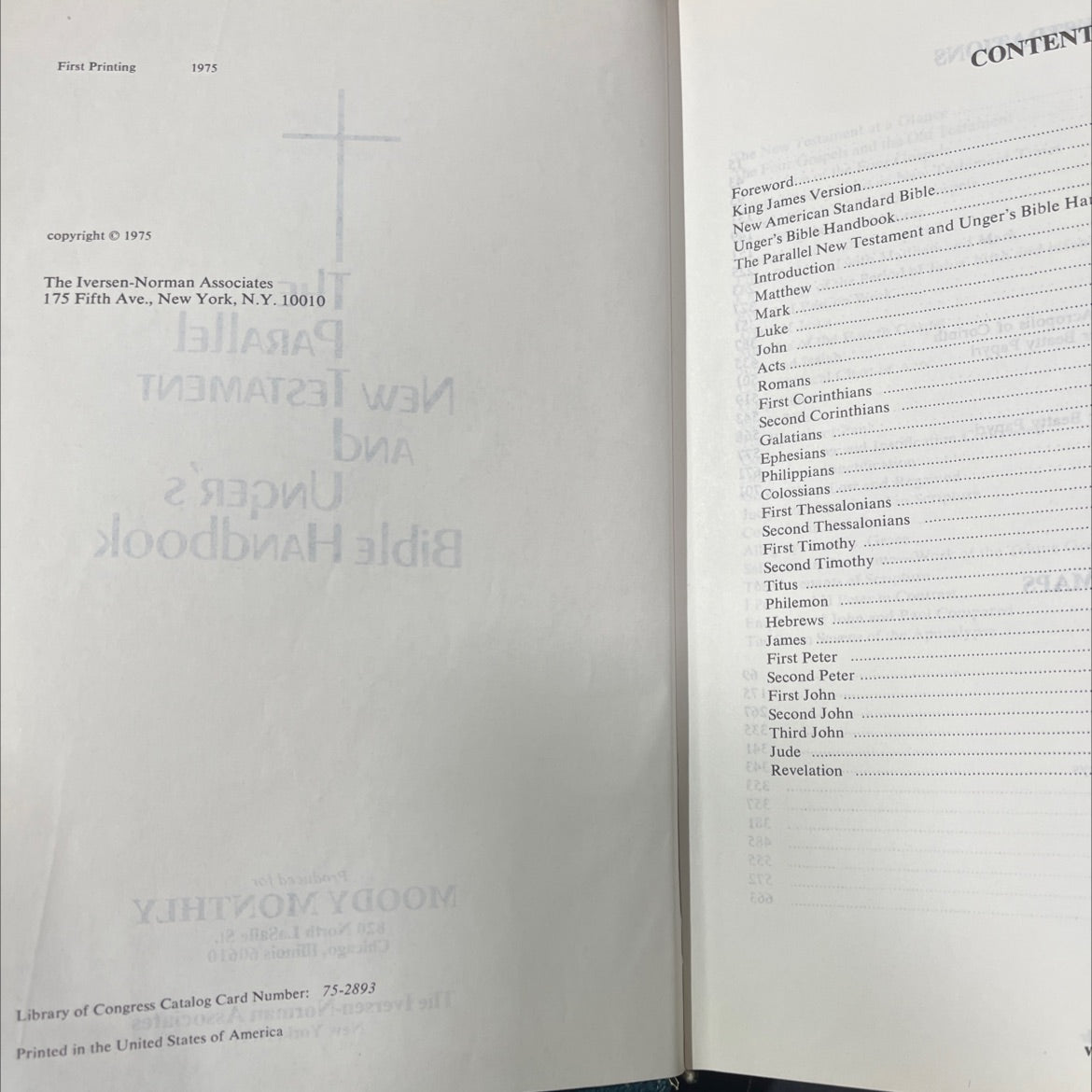 holy bible: the parallel new testament and unger's bible handbook book, by unknown, 1975 Hardcover image 3