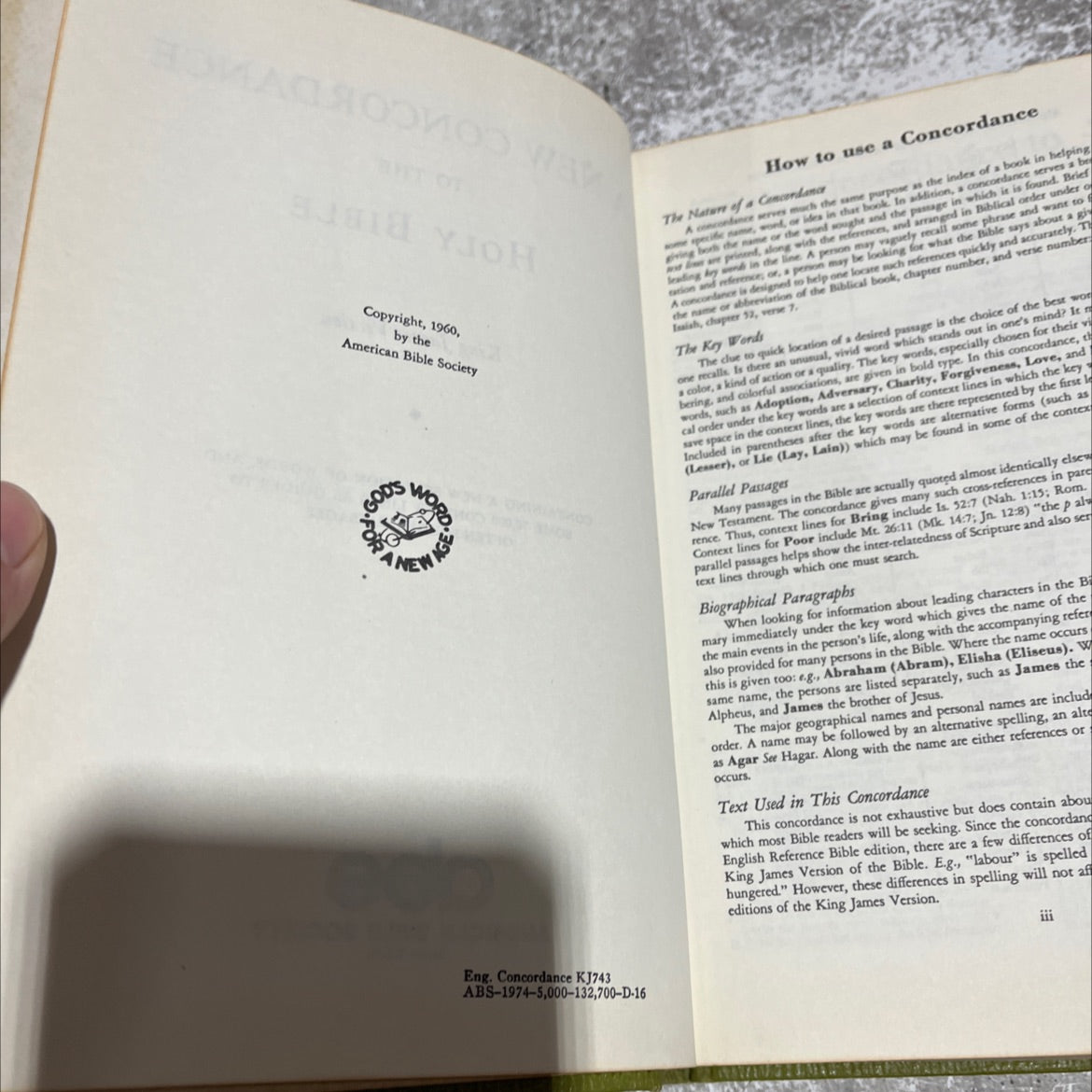 holy bible concordance king james version book, by american bible society, 1960 Hardcover image 3