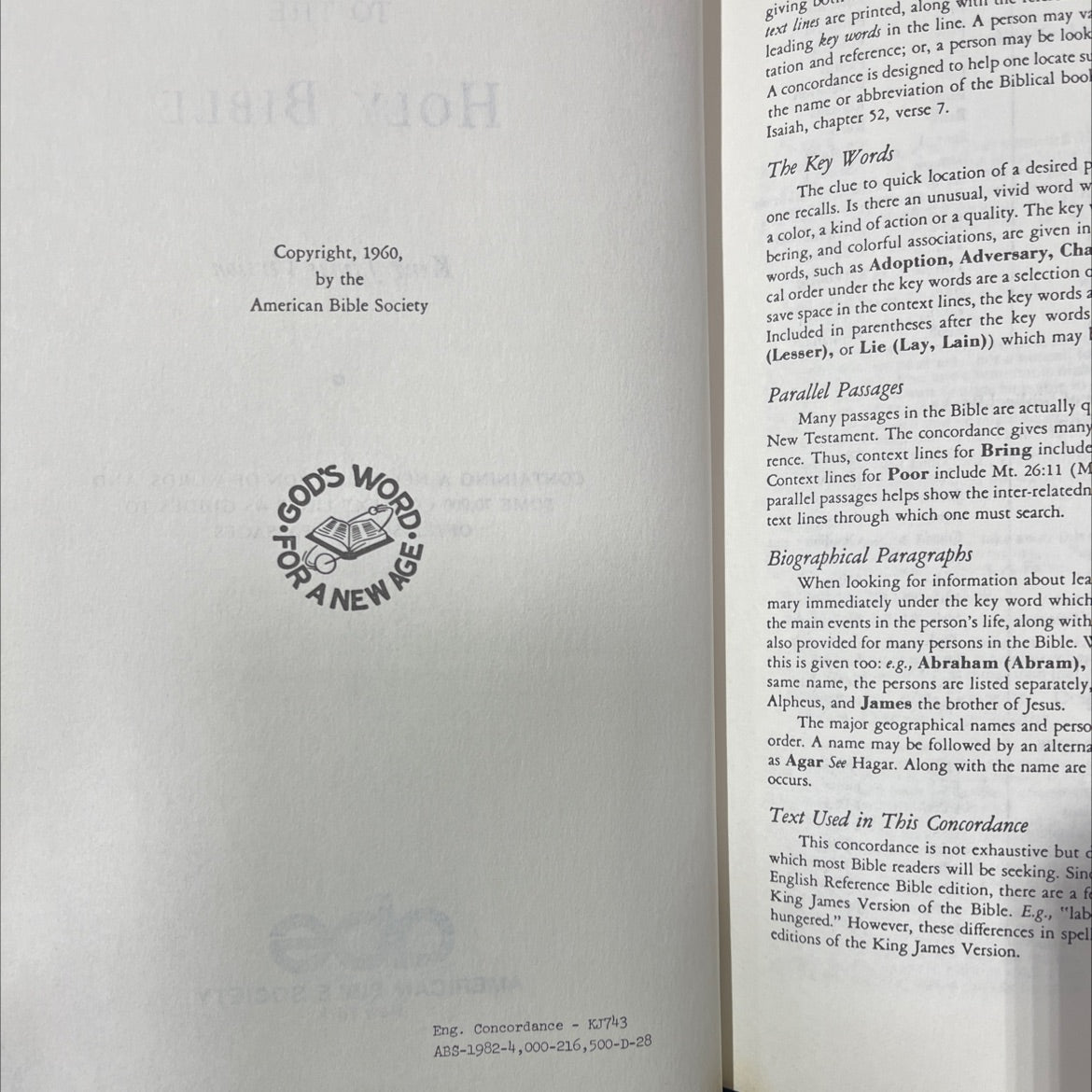 holy bible concordance king james version book, by american bible society, 1960 Hardcover image 3