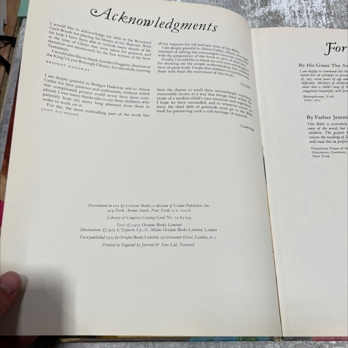 holy bible for children retold book, by bridget hadaway, jean atcheson, 1973 Hardcover image 3