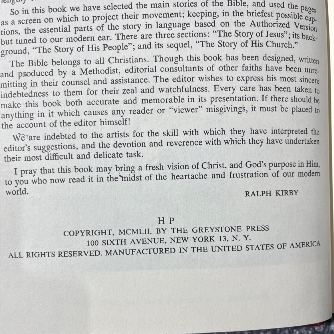 holy bible in pictures book, by rev. ralph kirby, 1952 Hardcover image 3