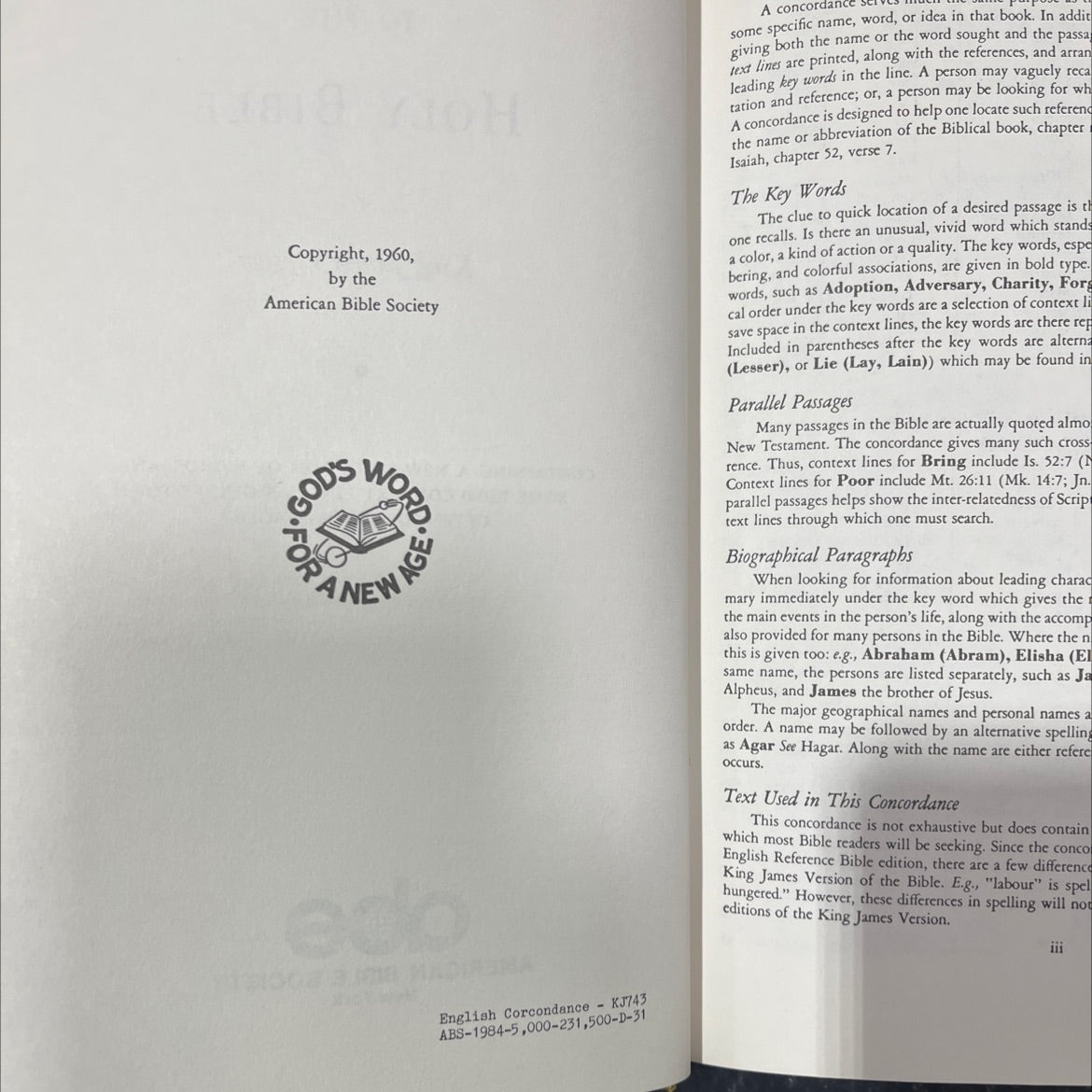 holy bible king james version concordance book, by american bible society, 1960 Hardcover image 3
