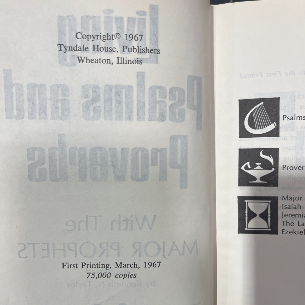 holy bible psalms and proverbs major prophets isaiah jeremiah ezekiel book, by Kenneth N. Taylor, 1967 Hardcover image 3